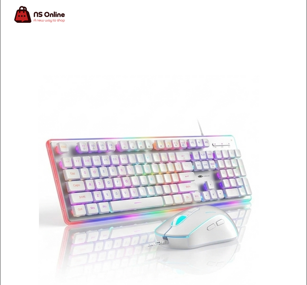 MageGee GK970 White RGB Gaming Keyboard and Mouse Combo | Full-Sized 104-Key Backlit Desktop Set | Ergonomic High-Precision Wired Gaming Mouse & Floating Keycap Membrane Keyboard Layout