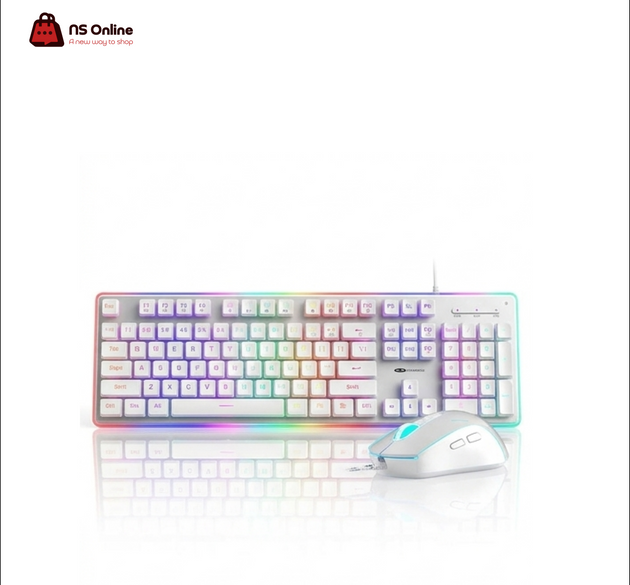 MageGee GK970 White RGB Gaming Keyboard and Mouse Combo | Full-Sized 104-Key Backlit Desktop Set | Ergonomic High-Precision Wired Gaming Mouse & Floating Keycap Membrane Keyboard Layout