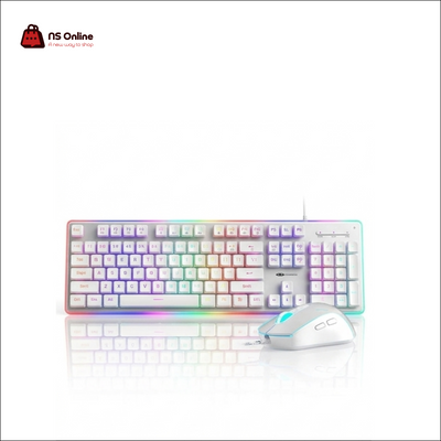 MageGee GK970 White RGB Gaming Keyboard and Mouse Combo | Full-Sized 104-Key Backlit Desktop Set | Ergonomic High-Precision Wired Gaming Mouse & Floating Keycap Membrane Keyboard Layout