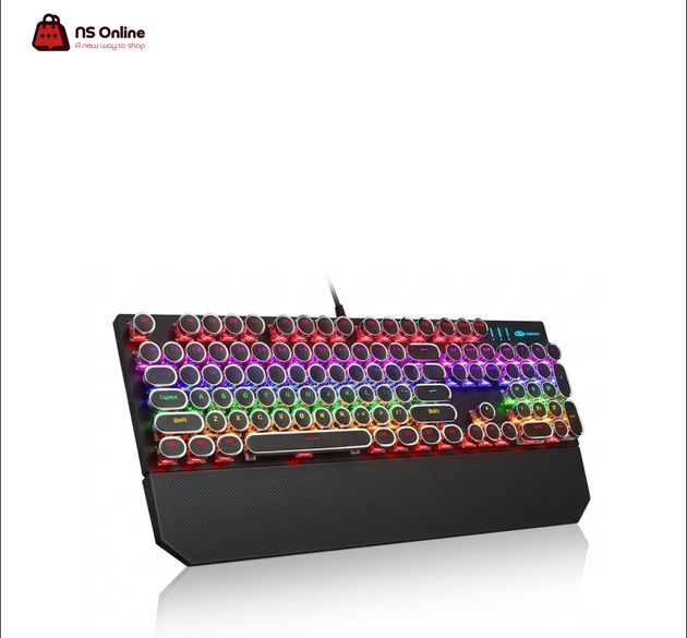 MageGee MK-Storm Retro Mechanical Gaming Keyboard | Full-Sized 104-Key Layout with Vintage Steampunk Round Keycaps, Rainbow LED Backlighting & Ergonomic Detachable Wrist Rest