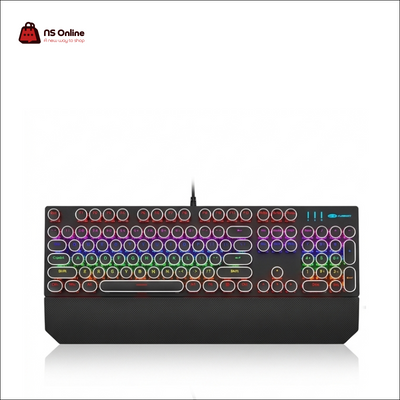 MageGee MK-Storm Retro Mechanical Gaming Keyboard | Full-Sized 104-Key Layout with Vintage Steampunk Round Keycaps, Rainbow LED Backlighting & Ergonomic Detachable Wrist Rest