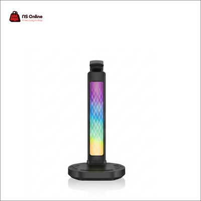 Porodo Gaming Multi-Function Headphone Stand (PDX527) | Fast Wireless Charging Base, USB-C Hub, 4-Mode Dynamic RGB Lighting & Weighted Non-Slip Base (Black)