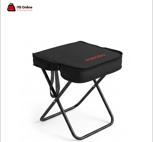 Porodo Lifestyle Quick-Fold Portable Camping Seat | Heavy-Duty Steel Frame, Tear-Resistant 600D Oxford Fabric, Side Pocket & Compact Carry Bag (Dark Green / Black)