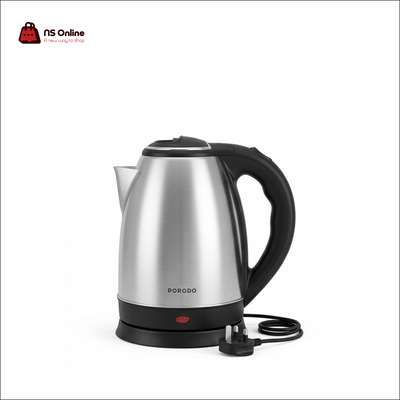 Porodo Lifestyle 1.7L Stainless Steel Electric Kettle | Rapid Boil 2200W, Cordless Design, Auto Shut-Off & Boil-Dry Protection (Brushed Steel / Black)