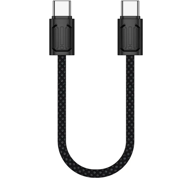PORODO Chargeloop Keychain Data Cable USB-C to USB-C | 60W Power Delivery Fast Charging, 0.2M Ultra-Portable Length, Zinc Alloy Shell & Nylon Braided Design (Black)
