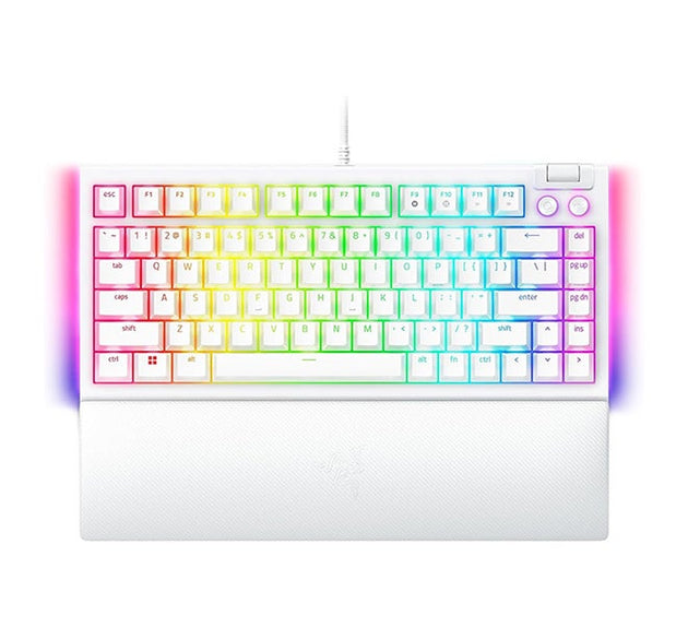 Razer BlackWidow V4 75% Mechanical Gaming Keyboard, Hot-Swappable Design, Tactile Switches, Chroma RGB, MF Roller & Media Keys, US Layout, Comfortable Wrist Rest, White