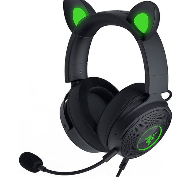 Razer Kraken Kitty V2 BT Wired RGB Headset: Chroma RGB Kitty Ears & Earcups, Bluetooth 5.2-40 mm DriversNoise-Cance lling Mics, Lightweight, 40 Hr Battery w/Type C Charging - Black & Green