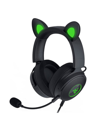 Razer Kraken Kitty V2 BT Wired RGB Headset: Chroma RGB Kitty Ears & Earcups, Bluetooth 5.2-40 mm DriversNoise-Cance lling Mics, Lightweight, 40 Hr Battery w/Type C Charging - Black & Green
