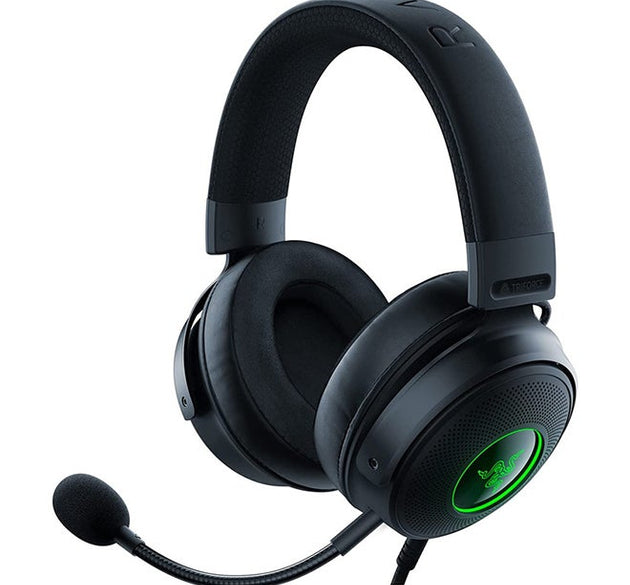 Razer Kraken V3 Wired USB Gaming Headset - Triforce Titanium 50mm Drivers, Hybrid Fabric & Leatherette Memory Foam Cushions, Detachable HyperClear Mic - Black