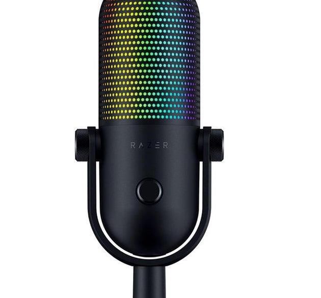 Razer Seiren V3 Chroma RGB USB Microphone: Stream & Game Reactive Lighting - Tap-to-Mute Sensor - Condenser Mic - Digital Gain Limiter & Shock Absorber - PC, Discord, OBS Studio, XSplit - Black