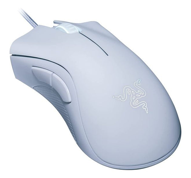 ماوس الألعاب السلكي Razer DeathAdder Essential – تصميم مريح لليد اليمنى، مستشعر بصري بدقة 6400 نقطة لكل بوصة، 5 أزرار Hyperesponse قابلة للبرمجة، مفاتيح ميكانيكية (حتى 10 مليون نقرة)، إضاءة RGB، منفذ USB، 96 جرام، أبيض