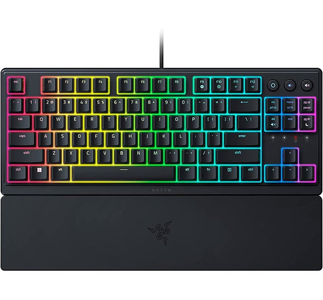 Razer Ornata V3 TKL Gaming Keyboard: Low-Profile Keys - Mecha-Membrane Switches - UV-Coated Keycaps - Backlit Media Keys - 8-Zone RGB Lighting - Spill-Resistant - Magnetic Wrist Wrest - Classic Black