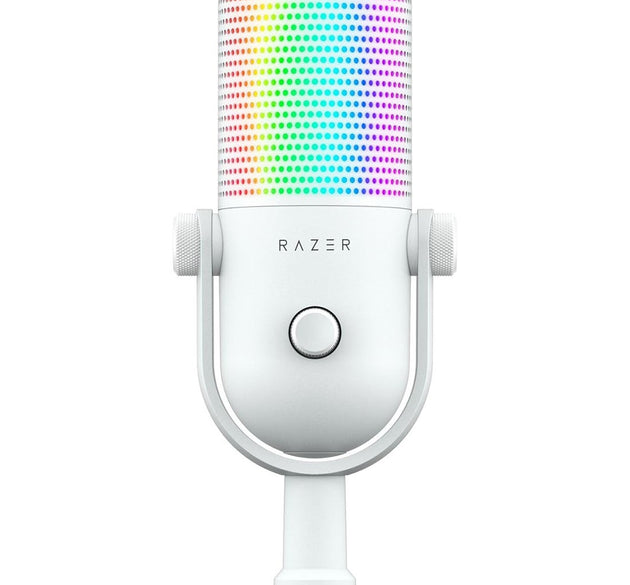 Razer Seiren V3 Chroma RGB USB Microphone: Stream & Game Reactive Lighting - Tap-to-Mute Sensor - Condenser Mic - Digital Gain Limiter & Shock Absorber - PC, Discord, OBS Studio, XSplit - White