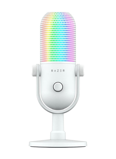 Razer Seiren V3 Chroma RGB USB Microphone: Stream & Game Reactive Lighting - Tap-to-Mute Sensor - Condenser Mic - Digital Gain Limiter & Shock Absorber - PC, Discord, OBS Studio, XSplit - White