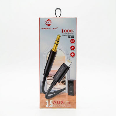 كيبل الصوت POWER LAP PL-602 Lightning إلى 3.5 ملم Aux (1000 ملم) | محول مقبس سماعة رأس ممتاز للآيفون وستريو السيارة