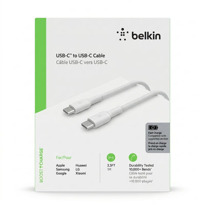 Belkin BOOST CHARGE 3.3FT / 1M USB-C to USB-C Cable – Extremely Durable Fast Charge Cord (Compatible with Apple, Samsung, PS5, and Nintendo Switch NSW)