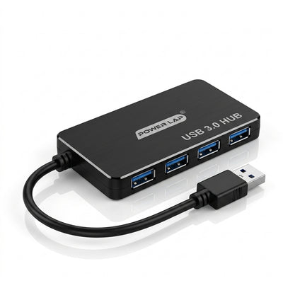 موزع محول USB 3.0 بأربعة منافذ من باور لاب (Powerlap-52) | موزع بيانات رفيع للغاية عالي السرعة 5 جيجابت في الثانية للكمبيوتر الشخصي وأجهزة Mac واللابتوب