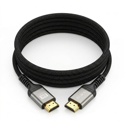 PAWA El Caro Series 5M 8K HDMI 2.1 Cable | Ultra High Speed 48Gbps, 8K @ 60Hz & 4K @ 120Hz, Dynamic HDR, Heavy-Duty Nylon Braided & Gold-Plated Connectors (Black / PW-ELHD8K5M)