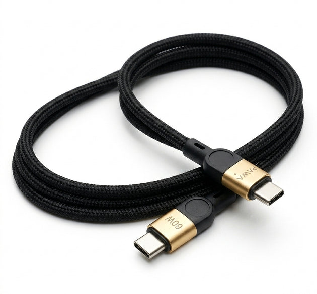 PAWA Levin Titanium 60W USB-C to USB-C Braided Cable (1.2M / 4Ft) | Thickened Pure Copper Core, 10,000+ Bend Durability & 480Mbps Data Sync (Desert Titanium Black & Grey Titanium)