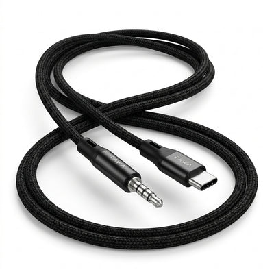 PAWA Nylon Braided USB-C to 3.5mm AUX Audio Cable (1.2M / 4Ft) | High-Fidelity Sound, Ultra-Durable 30,000+ Bend Life, Oxygen-Free Copper Core & Universal Compatibility (Black)