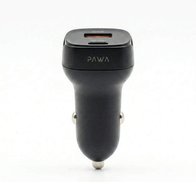 PAWA Quad Pro 38W Dual Port Car Charger (USB-C PD 20W + USB-A QC 18W) with Ambient Ring Light | Flame-Retardant PC+ABS Shell & Multi-Layer Safety Protection (Black)