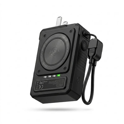 PAWA Hybrid Mag 10000mAh MagSafe Powerbank & Wall Charger | 20W PD, Built-in Cable, Foldable UK/EU Plugs & 360° Rotating Phone Holder (Black)