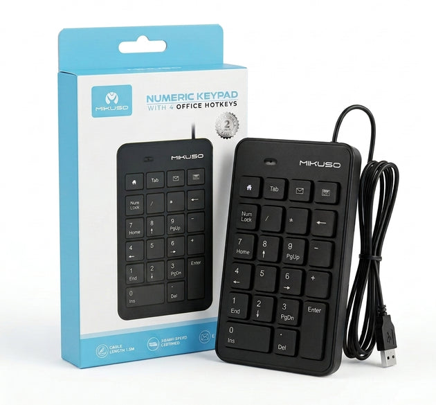 Mikuso (Micaso) KB-047U Wired USB Numeric Keypad with 4 Office Hotkeys – Extension Numpad Keyboard Compatible with PC, PS5, PlayStation 5, and Nintendo Switch (NSW)
