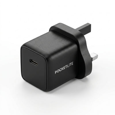 PAWA Pocketlite 20W PD GaN Travel Charger | Mini Type-C UK Wall Adapter | Fast Charging Power Block for iPhone, Android & Tablets (Black)