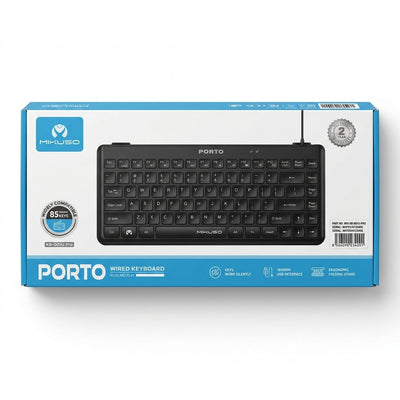 MIKUSO PORTO KB-001U Pro Mini Wired Keyboard – 85-Key Compact USB Keyboard with Silent Keys & Ergonomic Folding Stand (Compatible with PC, Laptop, PS5, and Nintendo Switch NSW)