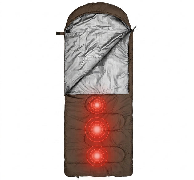Porodo Lifestyle Heated Camping Sleeping Bag | Multi-Zone Electric Heating, Water-Resistant Polyester Shell, Thermal Insulation & Rechargeable USB Power (Dark Green / Black)