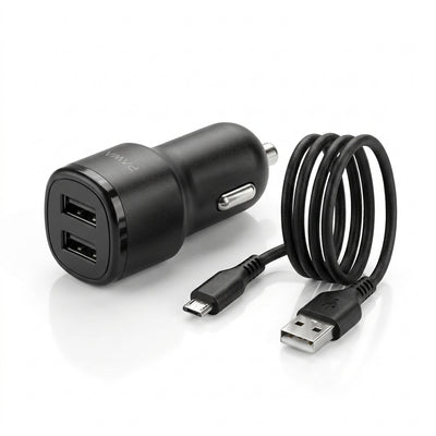 PAWA Solid 12W / 2.4A Dual USB-A Fast Car Charger | Compact Dual Port Output, Universal 12V–24V Input & Fireproof ABS Construction (Black)