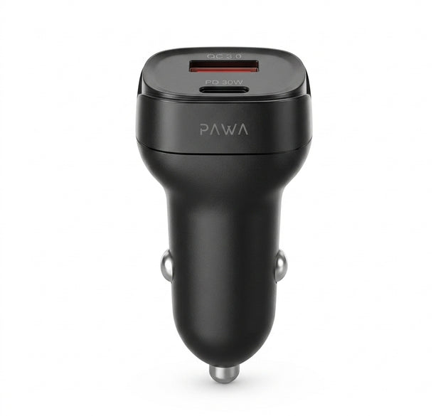PAWA Quad Pro 48W Dual Port Car Charger (USB-C PD 30W + USB-A QC 18W) | Fireproof PC+ABS Shell, Fast Adaptive Charging & Multi-Layer Circuit Protection