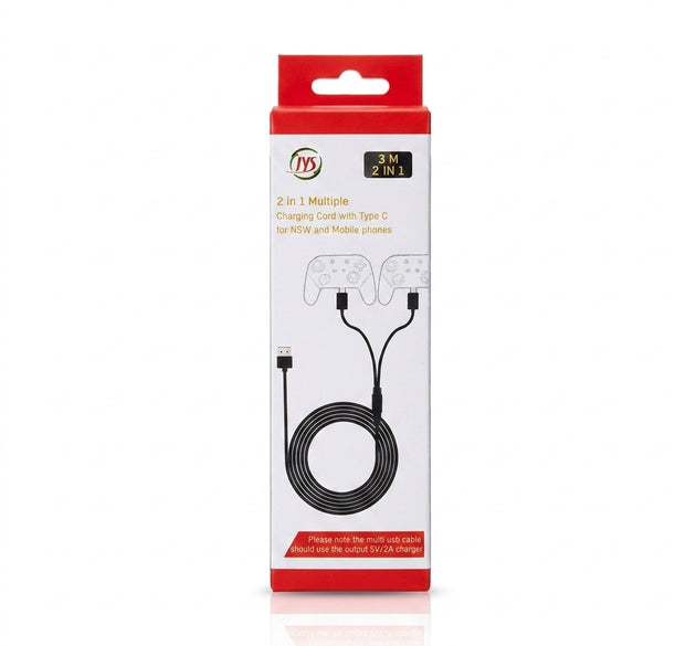 JYS 3M 2-in-1 Dual Type-C Charging Cable for Nintendo Switch (NSW) – Multi USB-C Play & Charge Cord (Trending Accessories for PS5, PlayStation 5, Xbox Controllers & Mobile Setups)