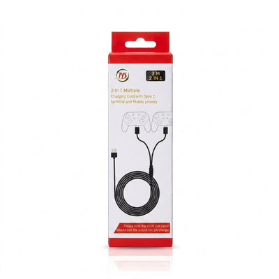 JYS 3M 2-in-1 Dual Type-C Charging Cable for Nintendo Switch (NSW) – Multi USB-C Play & Charge Cord (Trending Accessories for PS5, PlayStation 5, Xbox Controllers & Mobile Setups)