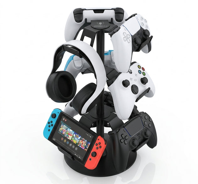 Deadskull Controller Storage Bracket (DS-MZ8002) | Universal Gamepad & Headset Wall Mount Holder Stand | Heavy-Duty Space-Saving Organizer for PS5, PS4, Xbox Series X/S, Switch Pro & PC Controllers