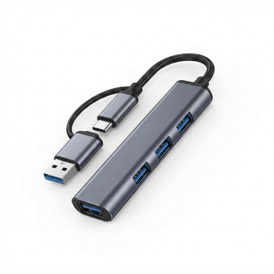 محول POWER LAP 2 في 1 من النوع C و USB إلى موزع USB بأربعة منافذ | مقسّم بيانات عالمي متعدد المنافذ لأجهزة الكمبيوتر الشخصية وأجهزة Mac وأجهزة الكمبيوتر المحمولة والأجهزة اللوحية