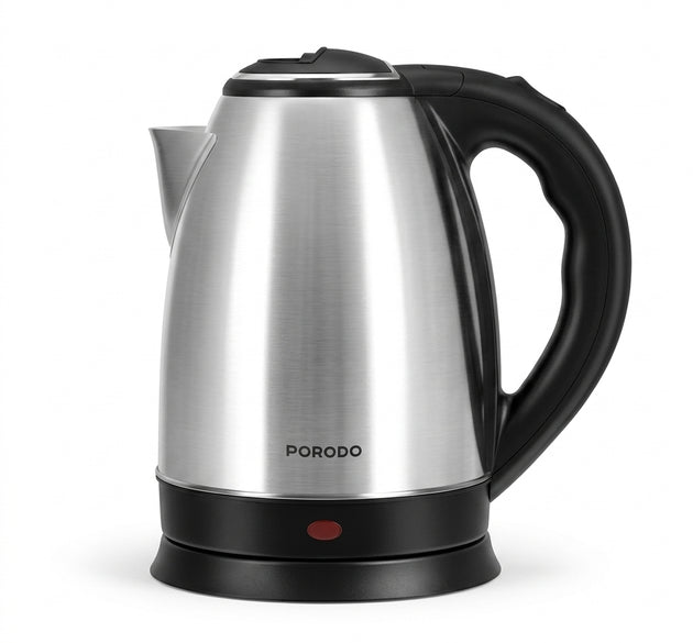 Porodo Lifestyle 1.7L Stainless Steel Electric Kettle | Rapid Boil 2200W, Cordless Design, Auto Shut-Off & Boil-Dry Protection (Brushed Steel / Black)