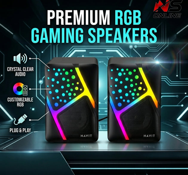 Havit SK763 2.0 Stereo Gaming Computer Speakers | Dynamic RGB LED Lighting, 6W RMS (3W x 2) Output, Dual 52mm Audio Drivers, 3.5mm AUX & USB 5V Plug-and-Play | For PC, Laptop, Mac & Gaming Setup
