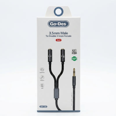 Go-Des GAC-218 3.5mm Male to Double 3.5mm Female Audio Splitter (2-in-1) Nylon Braided Aux Cable) – HiFi Sound Adapter Compatible with PC, Laptops, PS5, PlayStation 5, and Nintendo Switch (NSW)