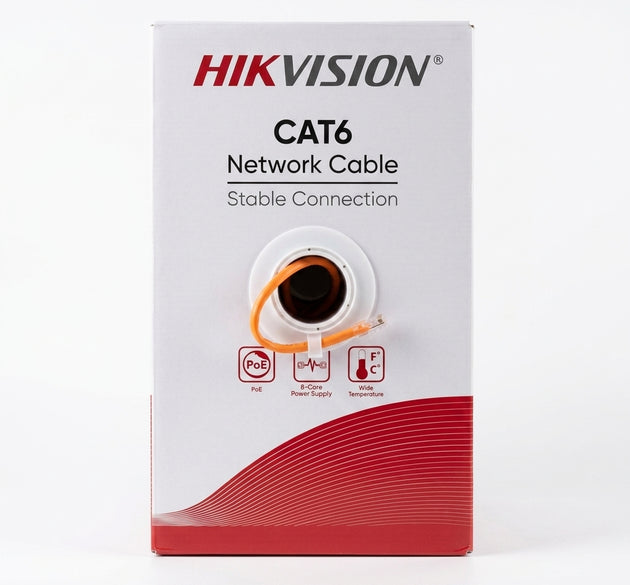 Hikvision CAT6 UTP High-Performance Solid Bare Copper Network Cable | 23AWG 8-Core PoE Supported Ethernet Cable (Orange)