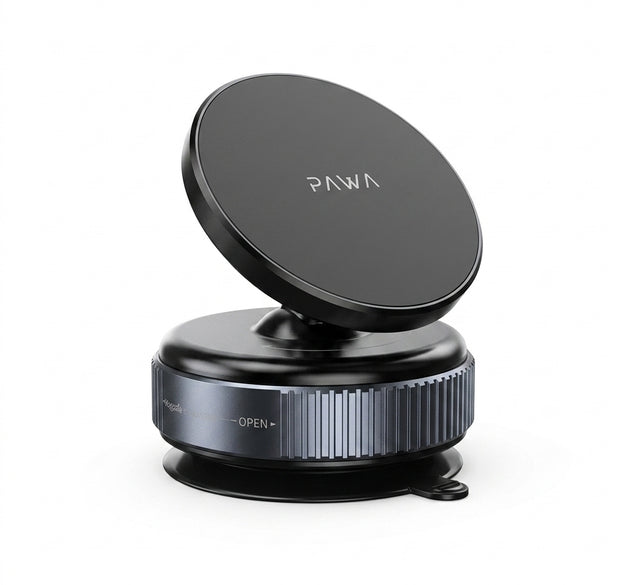 PAWA Vacuum Suction Magnetic Phone Mount with High-Strength Magnet | 360° Free Rotation, 7kg Hold Capacity & Pocket-Sized Portable Design (Black)