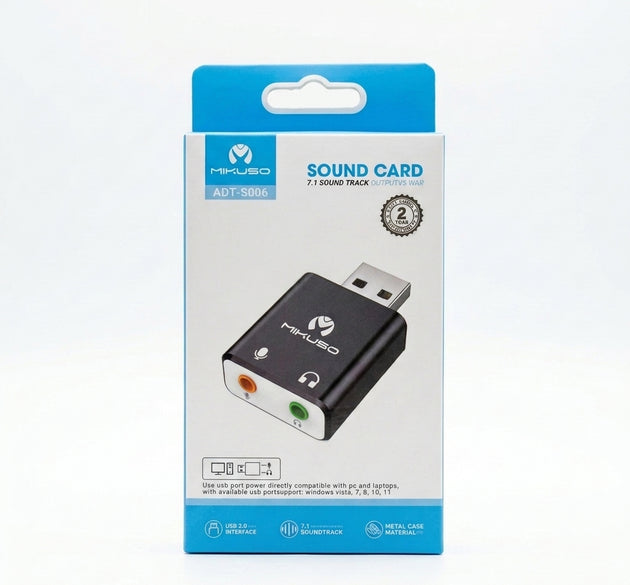 Mikuso (Micaso) ADT-S006 USB External Sound Card 7.1 CH – Metal Case Audio Adapter & Mic Splitter Compatible with PC, PS5, PlayStation 5, and Nintendo Switch (NSW)