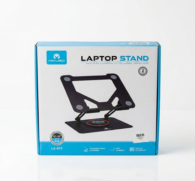 MIKUSO LS-070 360° Rotating Aluminum Laptop Stand – Collapsible Ergonomic Desktop Riser (10