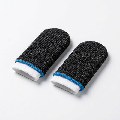 WASP FEELERS Mobile Gaming Finger Sleeves (1 Pair) | Ultra-Thin Conductive Silver Fiber, Sweatproof & High Sensitivity, Seamless Elastic Breathable Knit for Touchscreen Smartphones & Tablets (Black with Blue Trim)