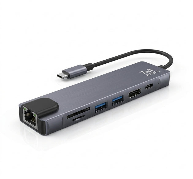 موزع USB-C من Pawa 7 في 1 مع HDMI بدقة 4K