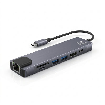 PAWA 7-in-1 USB-C Hub Adapter | 100W Power Delivery, 4K@30Hz HDMI, RJ45 Ethernet, SD/TF Card Reader & High-Speed USB 3.0 (Space Grey)