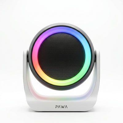 PAWA Aria Wall & Desktop Wireless Speaker with RGB Light | 10W Output, 360° Rotatable Foldable Stand, TWS Stereo Pairing & Bluetooth 5.4 (Black & White)