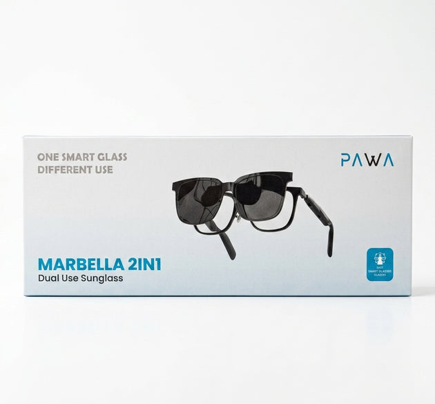 PAWA Marbella 2-in-1 Dual Use Smart Audio Sunglasses | Bluetooth 5.4, UV-Proof Dual Lenses, Touch Controls & Type-C Charging (Black)