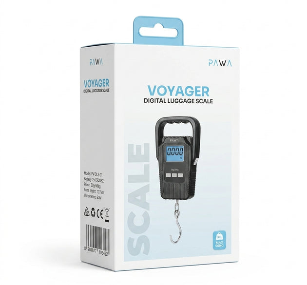 PAWA Voyager Digital Luggage Scale (Black) – 50KG Max Portable Travel Weighing Hook (Essential for Traveling with Heavy Tech, PS5, PlayStation 5 & Nintendo Switch NSW Gear)
