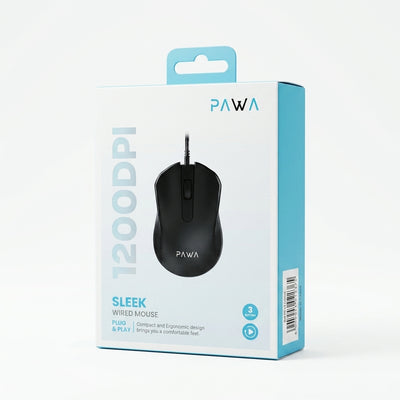 PAWA Sleek 1200 DPI Wired Mouse – 3-Button Ergonomic Optical Computer Mouse with Plug & Play USB (Compatible with PC, Laptop, PS5, PlayStation 5, and Nintendo Switch NSW)